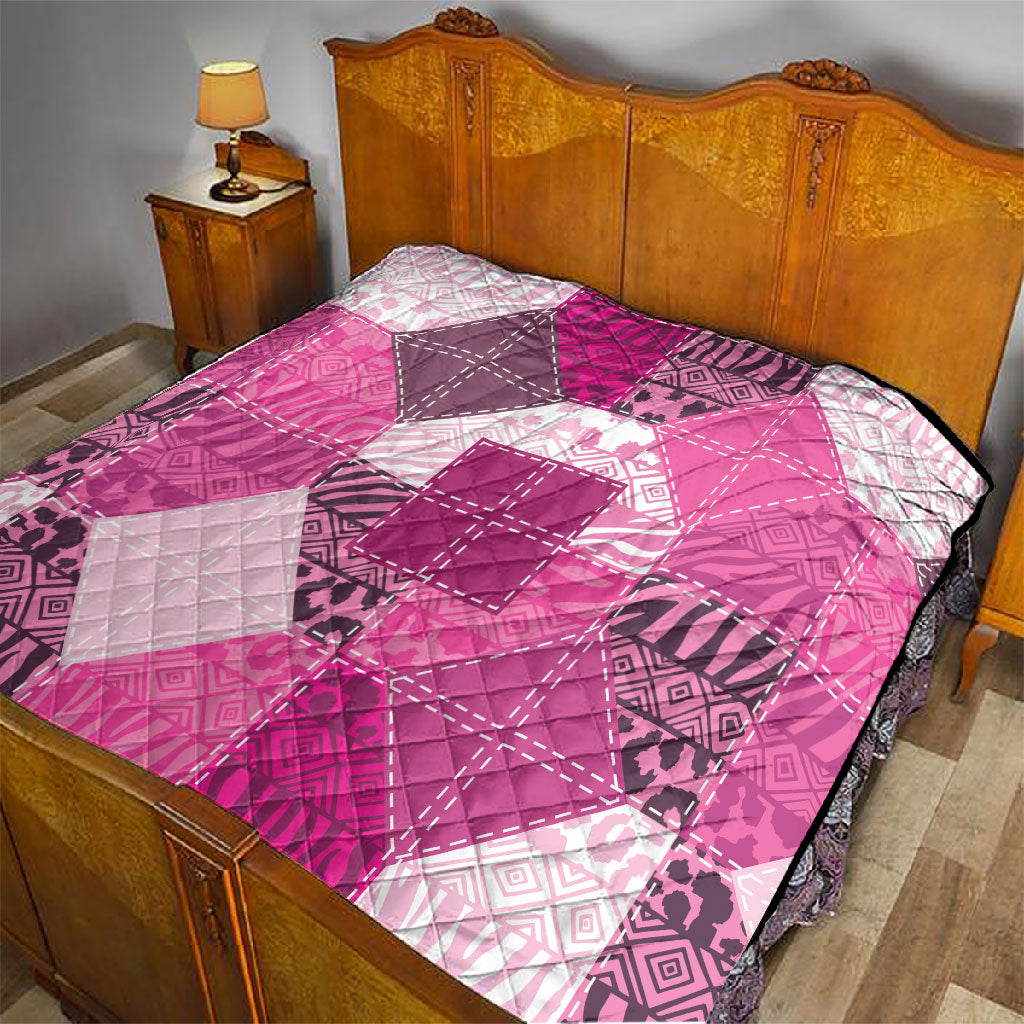 African American Quilt Inspired Quilt Wild Animal Skin African Pink Tribal Elements