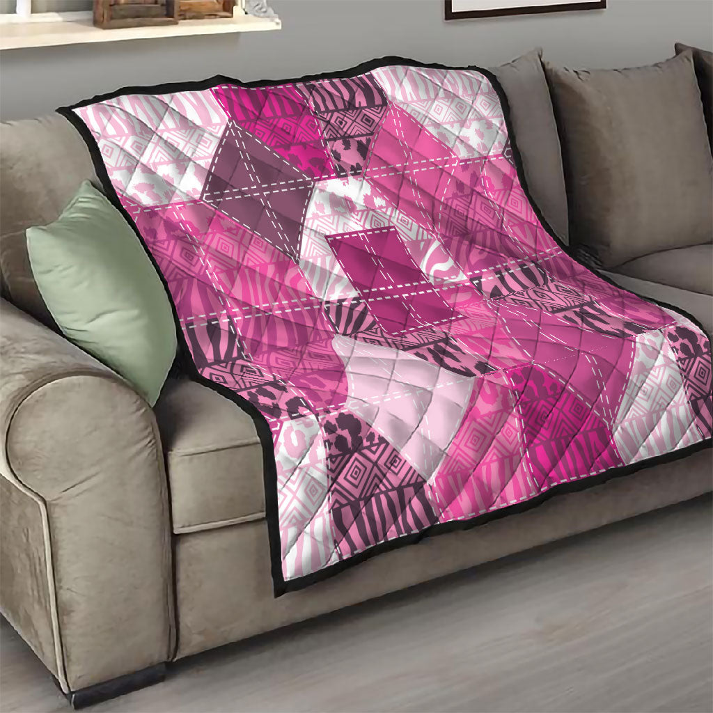 African American Quilt Inspired Quilt Wild Animal Skin African Pink Tribal Elements