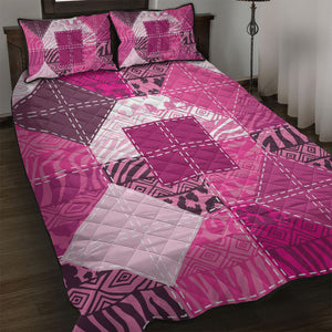 African American Quilt Inspired Quilt Bed Set Wild Animal Skin African Pink Tribal Elements