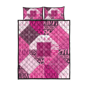 African American Quilt Inspired Quilt Bed Set Wild Animal Skin African Pink Tribal Elements