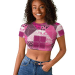African American Quilt Inspired Raglan Cropped T shirt Wild Animal Skin African Pink Tribal Elements