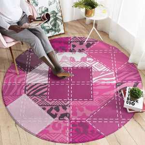 African American Quilt Inspired Round Carpet Wild Animal Skin African Pink Tribal Elements