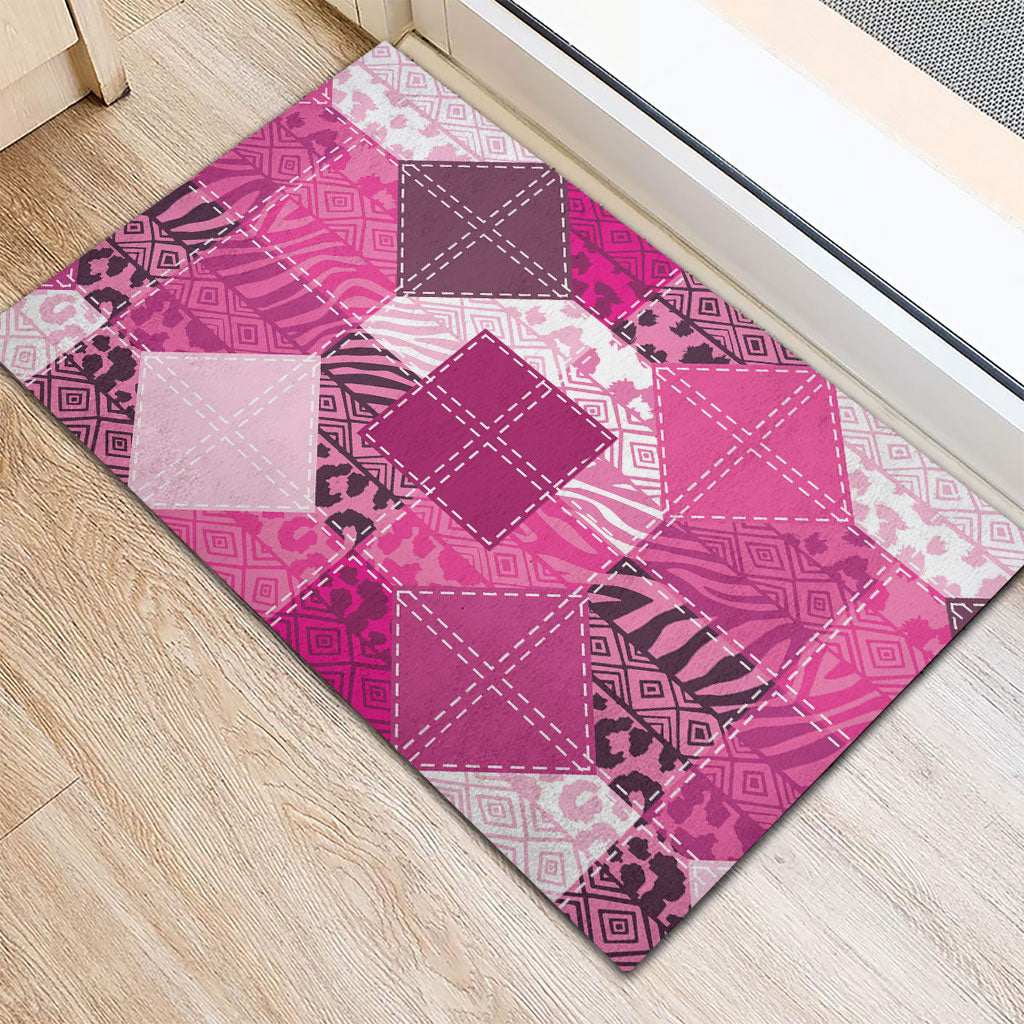 African American Quilt Inspired Rubber Doormat Wild Animal Skin African Pink Tribal Elements