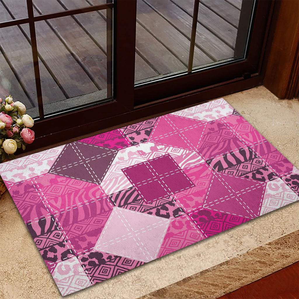 African American Quilt Inspired Rubber Doormat Wild Animal Skin African Pink Tribal Elements