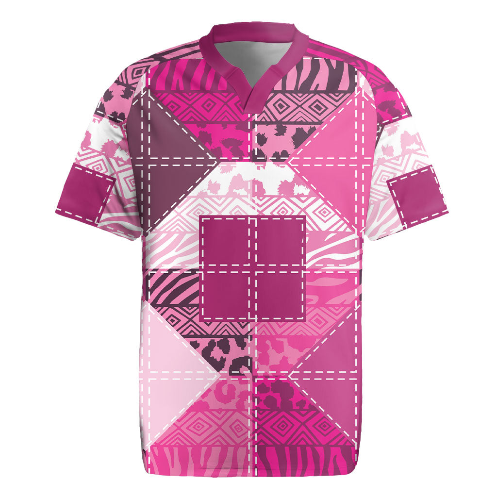 African American Quilt Inspired Rugby Jersey Wild Animal Skin African Pink Tribal Elements