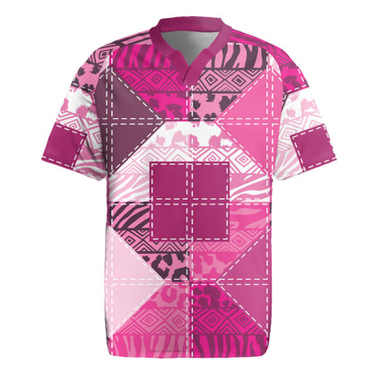 African American Quilt Inspired Rugby Jersey Wild Animal Skin African Pink Tribal Elements