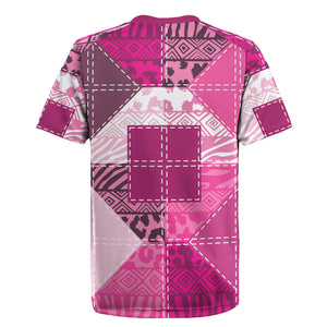 African American Quilt Inspired Rugby Jersey Wild Animal Skin African Pink Tribal Elements