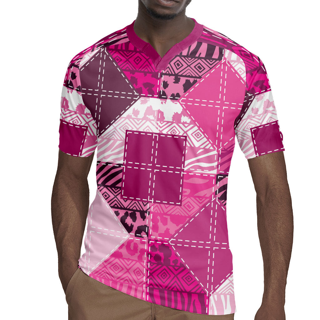 African American Quilt Inspired Rugby Jersey Wild Animal Skin African Pink Tribal Elements