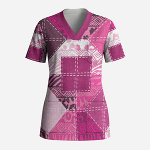 African American Quilt Inspired Scrub Top Wild Animal Skin African Pink Tribal Elements