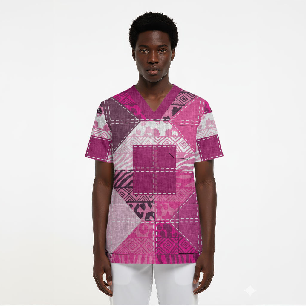 African American Quilt Inspired Scrub Top Wild Animal Skin African Pink Tribal Elements