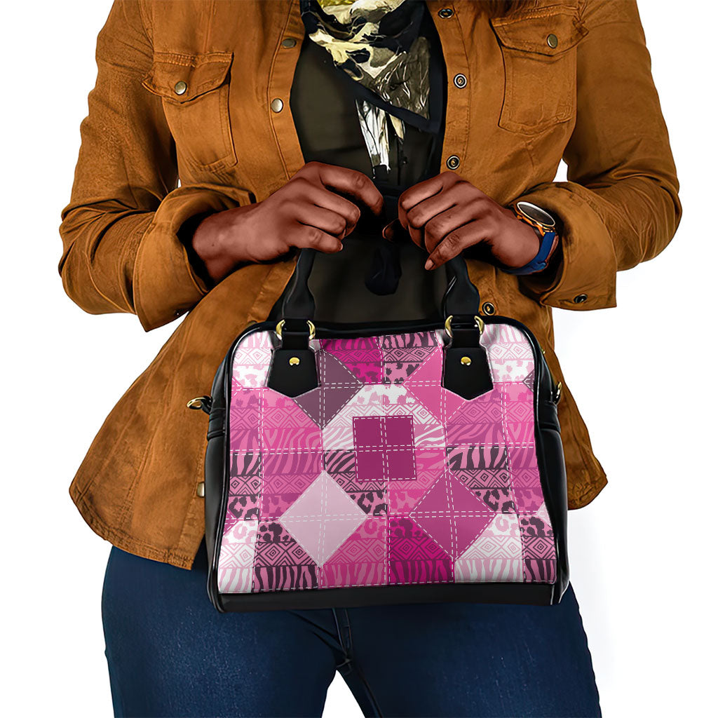 African American Quilt Inspired Shoulder Handbag Wild Animal Skin African Pink Tribal Elements