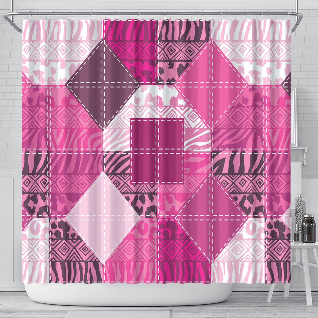 African American Quilt Inspired Shower Curtain Wild Animal Skin African Pink Tribal Elements
