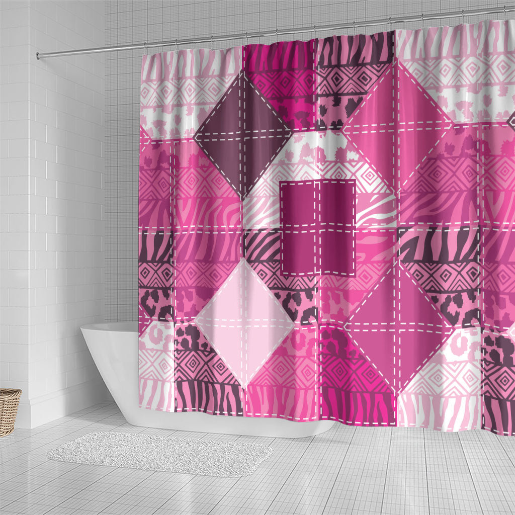 African American Quilt Inspired Shower Curtain Wild Animal Skin African Pink Tribal Elements