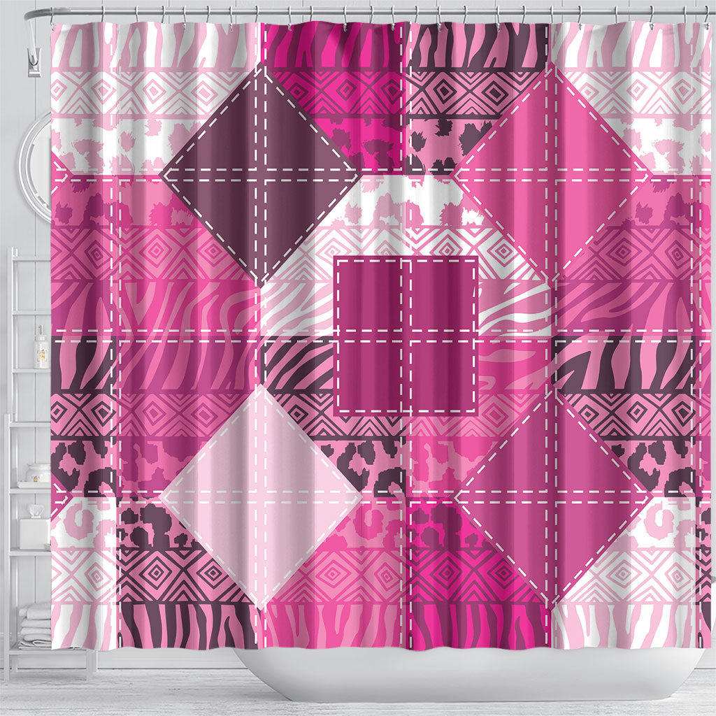 African American Quilt Inspired Shower Curtain Wild Animal Skin African Pink Tribal Elements