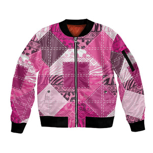 African American Quilt Inspired Sleeve Zip Bomber Jacket Wild Animal Skin African Pink Tribal Elements