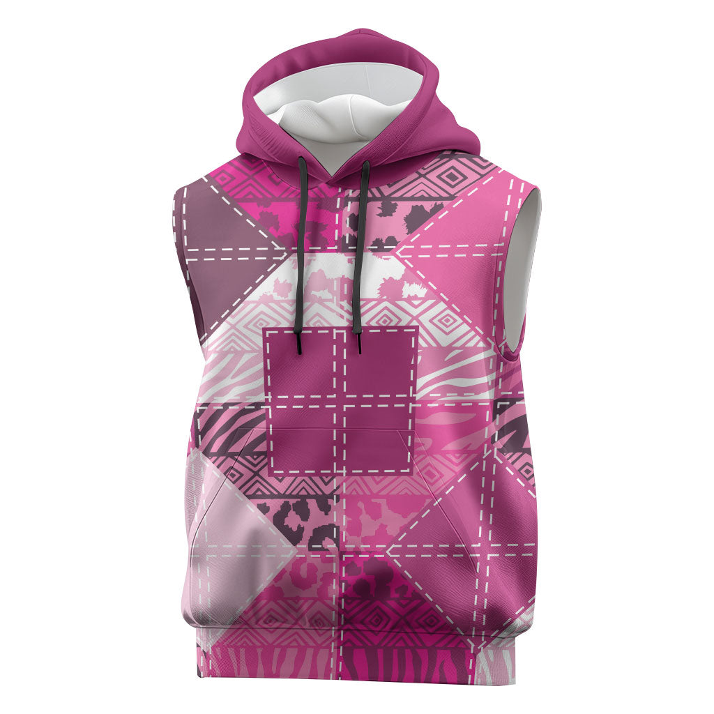 African American Quilt Inspired Sleeveless Hoodie Wild Animal Skin African Pink Tribal Elements