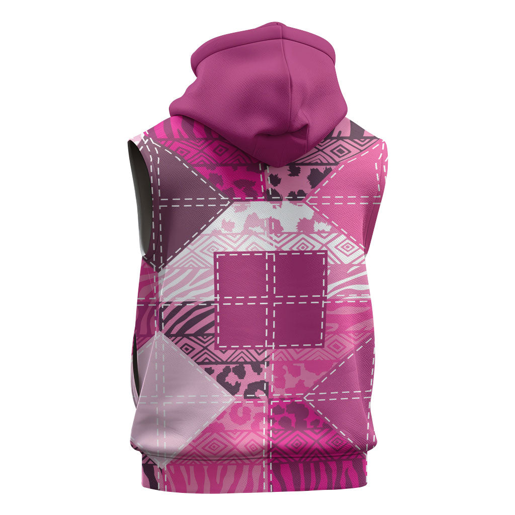 African American Quilt Inspired Sleeveless Hoodie Wild Animal Skin African Pink Tribal Elements