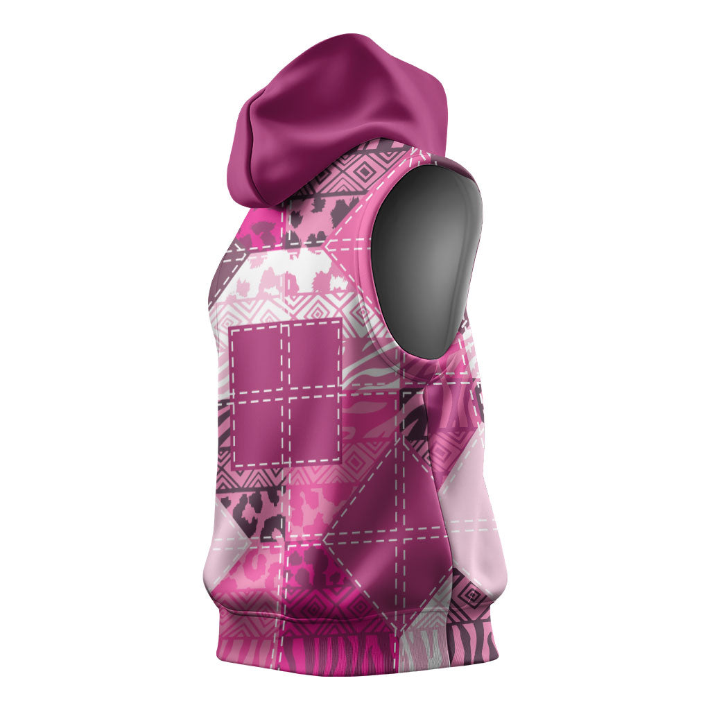 African American Quilt Inspired Sleeveless Hoodie Wild Animal Skin African Pink Tribal Elements