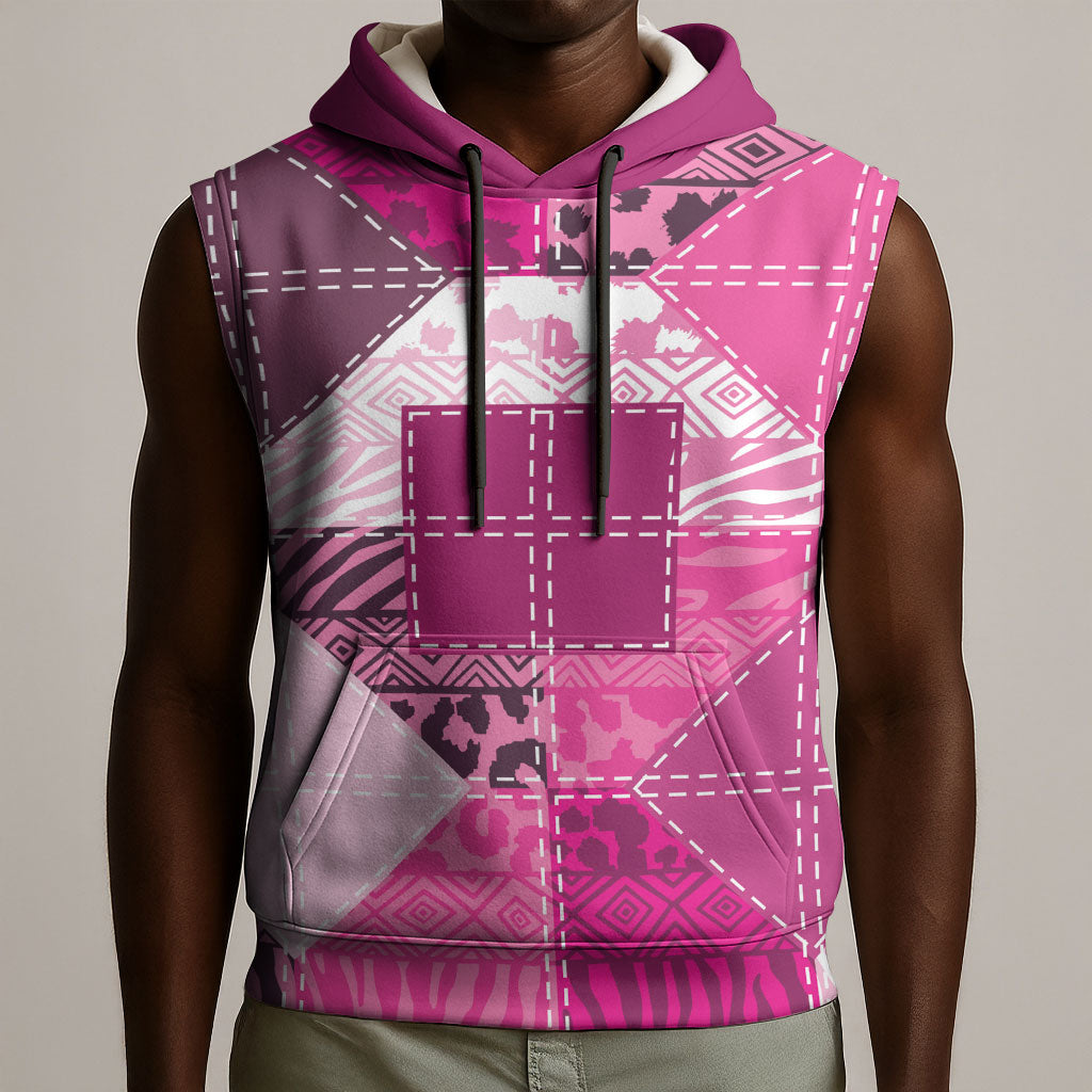 African American Quilt Inspired Sleeveless Hoodie Wild Animal Skin African Pink Tribal Elements