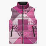 African American Quilt Inspired Sleeveless Puffer Jacket Wild Animal Skin African Pink Tribal Elements