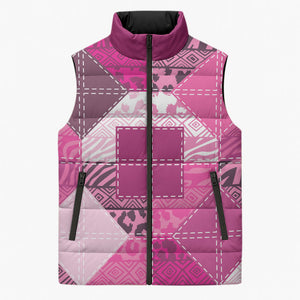 African American Quilt Inspired Sleeveless Puffer Jacket Wild Animal Skin African Pink Tribal Elements