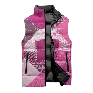 African American Quilt Inspired Sleeveless Puffer Jacket Wild Animal Skin African Pink Tribal Elements
