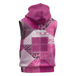 African American Quilt Inspired Sleeveless Zip Hoodie Wild Animal Skin African Pink Tribal Elements