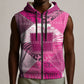 African American Quilt Inspired Sleeveless Zip Hoodie Wild Animal Skin African Pink Tribal Elements
