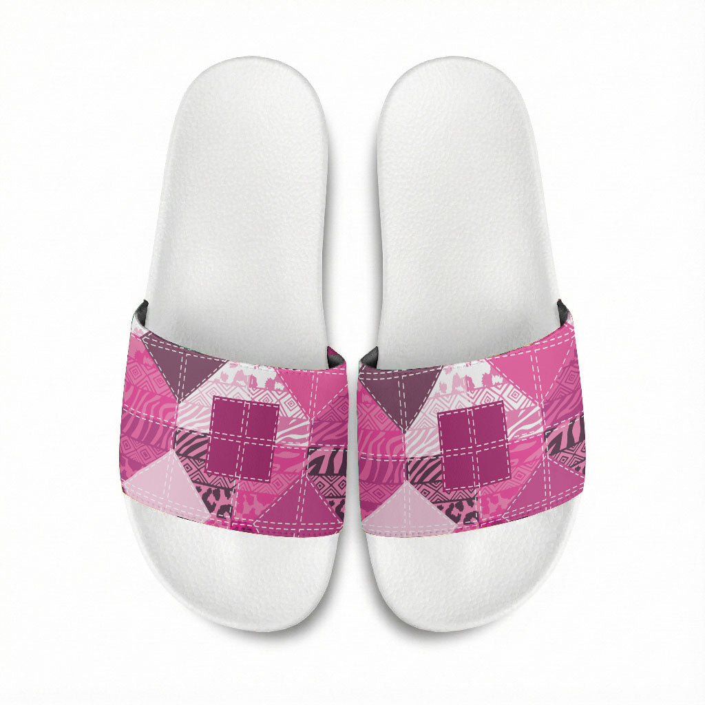 African American Quilt Inspired Slide Sandals Wild Animal Skin African Pink Tribal Elements
