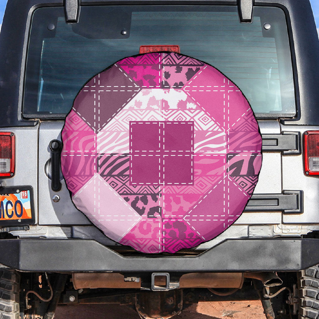 African American Quilt Inspired Spare Tire Cover Wild Animal Skin African Pink Tribal Elements