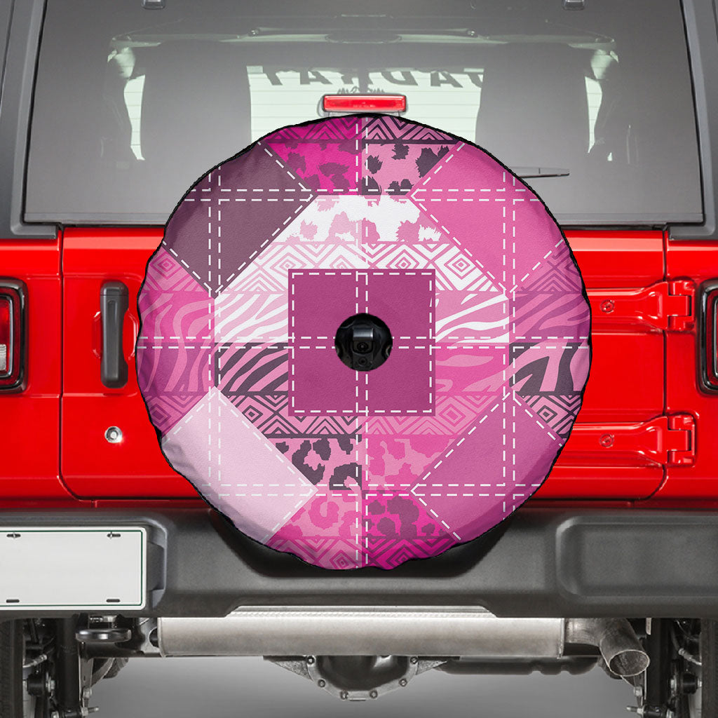 African American Quilt Inspired Spare Tire Cover Wild Animal Skin African Pink Tribal Elements
