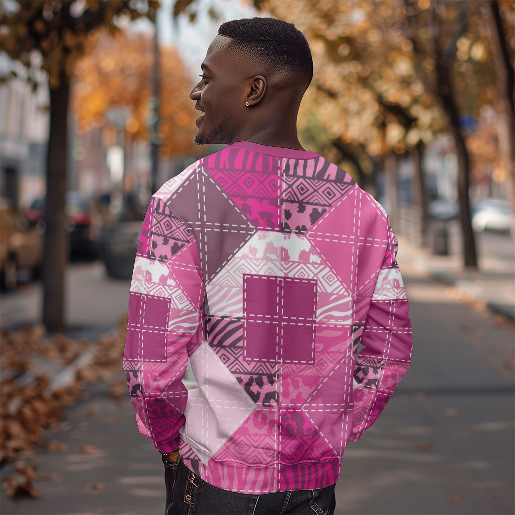 African American Quilt Inspired Sweatshirt Wild Animal Skin African Pink Tribal Elements