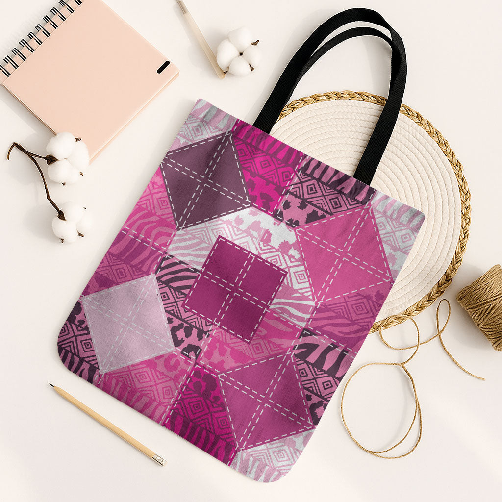 African American Quilt Inspired Tote Bag Wild Animal Skin African Pink Tribal Elements