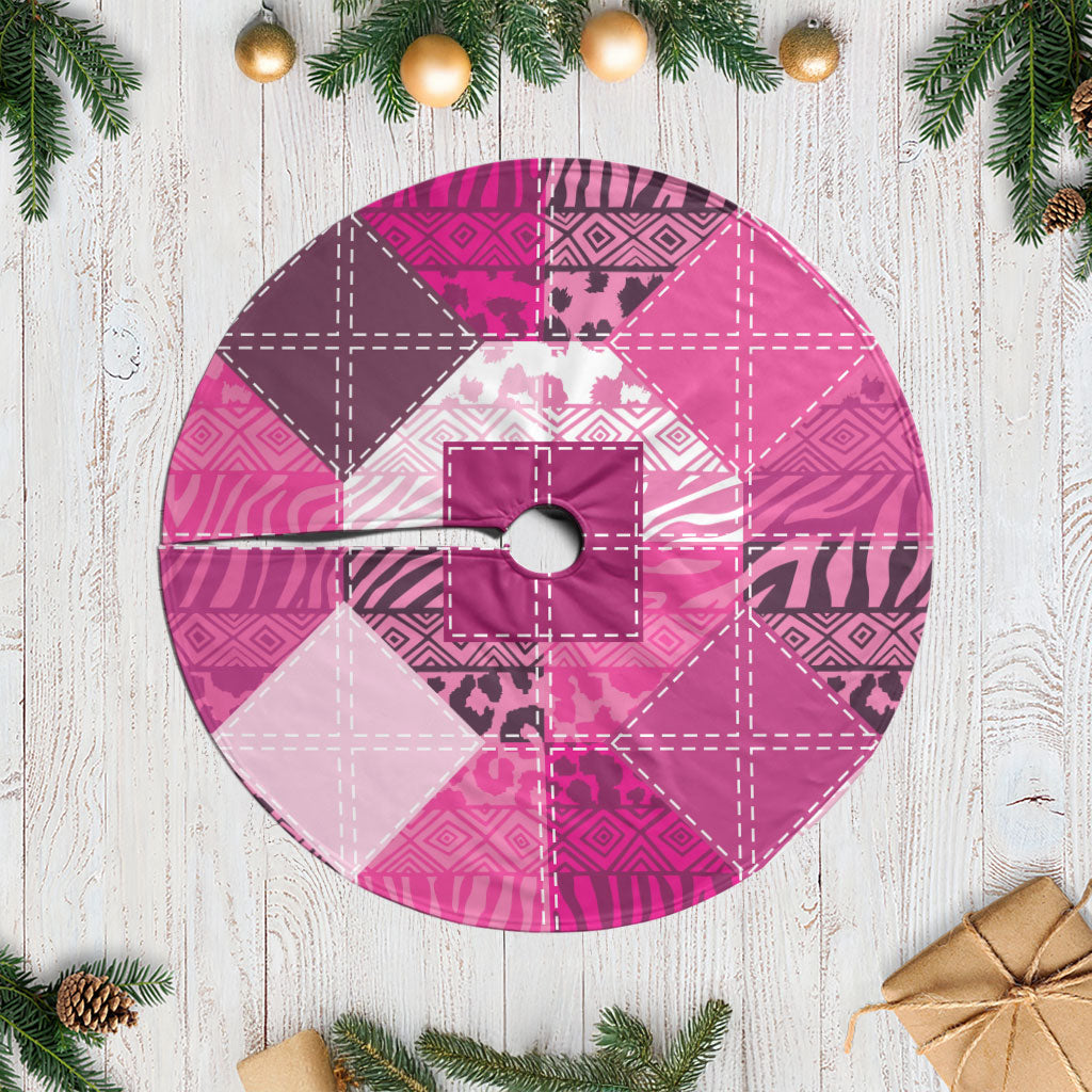African American Quilt Inspired Tree Skirt Wild Animal Skin African Pink Tribal Elements