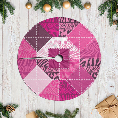 African American Quilt Inspired Tree Skirt Wild Animal Skin African Pink Tribal Elements