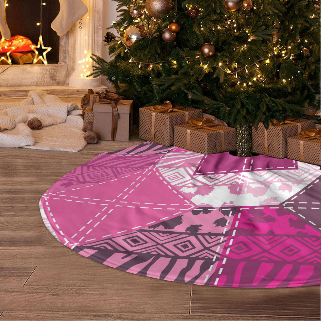 African American Quilt Inspired Tree Skirt Wild Animal Skin African Pink Tribal Elements