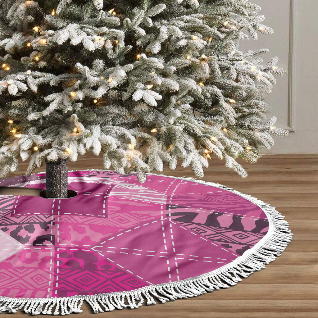 African American Quilt Inspired Tree Skirt Wild Animal Skin African Pink Tribal Elements