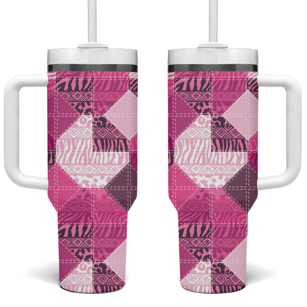 African American Quilt Inspired Tumbler With Handle Wild Animal Skin African Pink Tribal Elements
