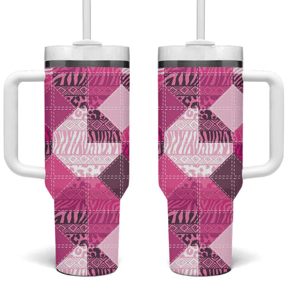African American Quilt Inspired Tumbler With Handle Wild Animal Skin African Pink Tribal Elements