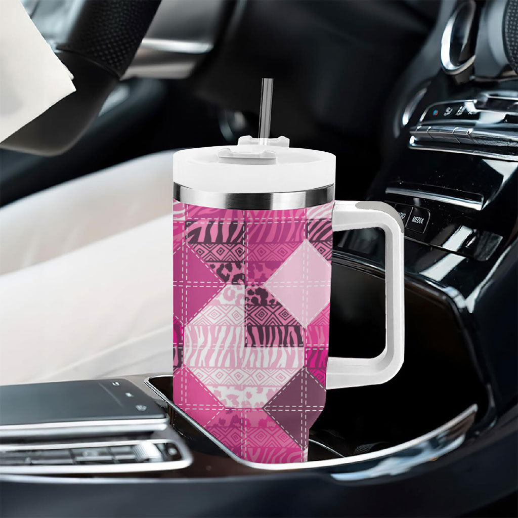 African American Quilt Inspired Tumbler With Handle Wild Animal Skin African Pink Tribal Elements
