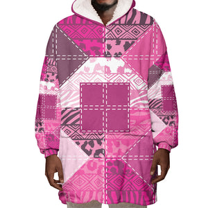 African American Quilt Inspired Wearable Blanket Hoodie Wild Animal Skin African Pink Tribal Elements