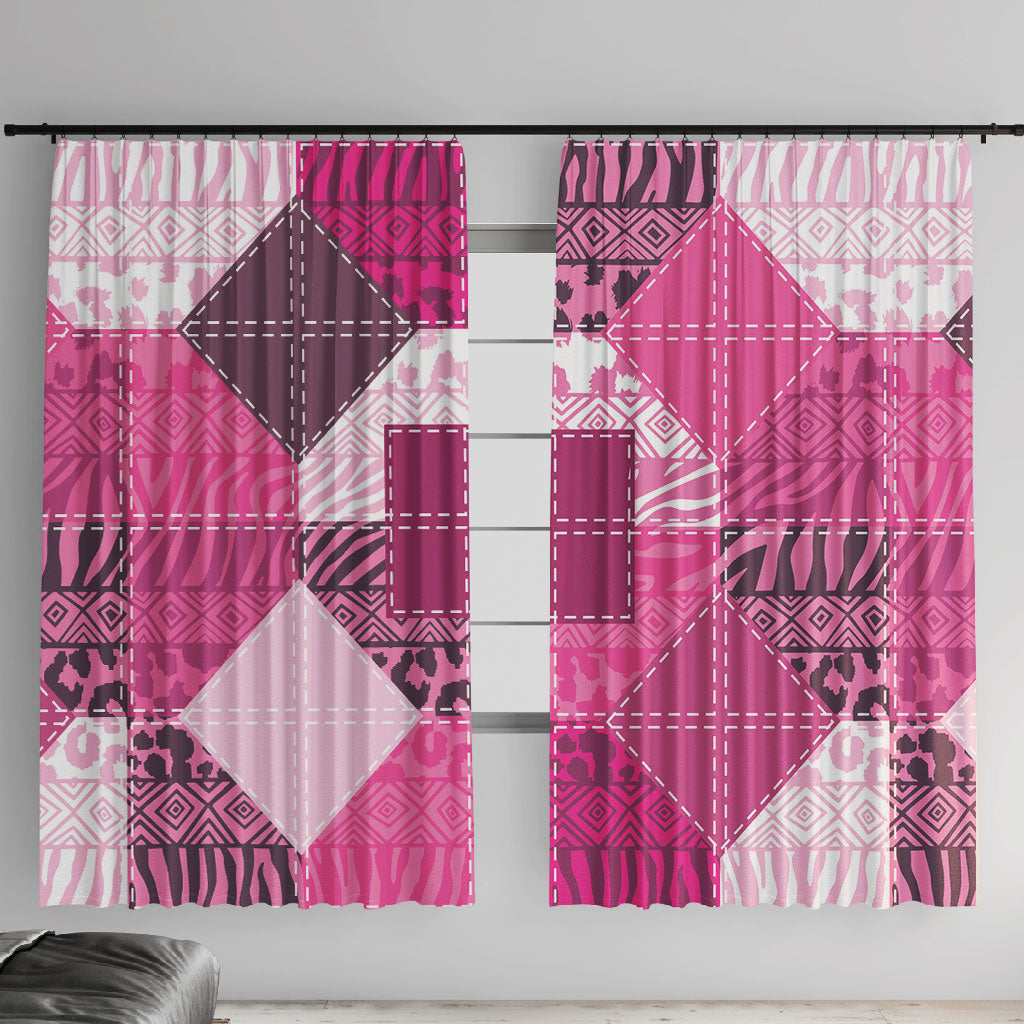 African American Quilt Inspired Window Curtain Wild Animal Skin African Pink Tribal Elements