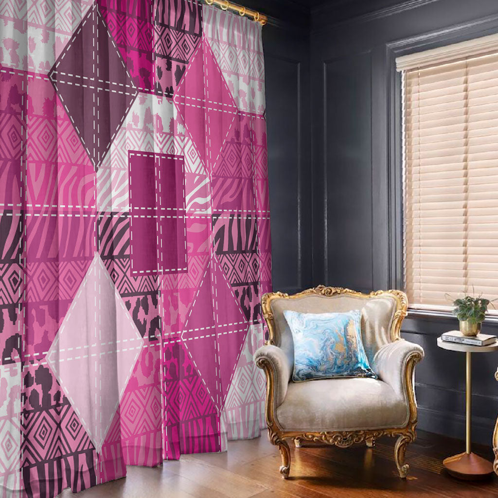 African American Quilt Inspired Window Curtain Wild Animal Skin African Pink Tribal Elements