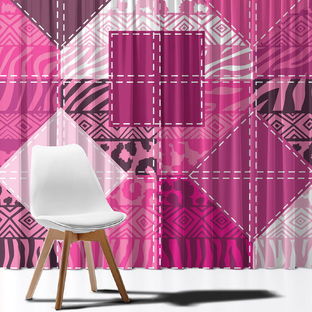 African American Quilt Inspired Window Curtain Wild Animal Skin African Pink Tribal Elements