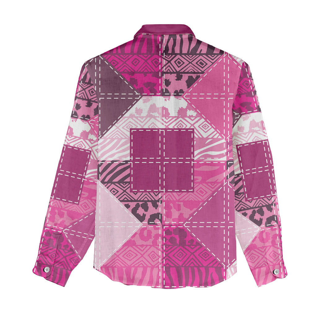 African American Quilt Inspired Women Casual Shirt Wild Animal Skin African Pink Tribal Elements