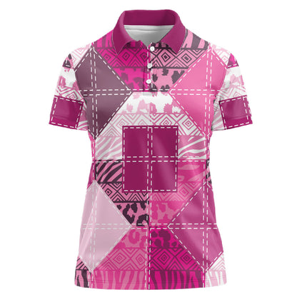 African American Quilt Inspired Women Polo Shirt Wild Animal Skin African Pink Tribal Elements