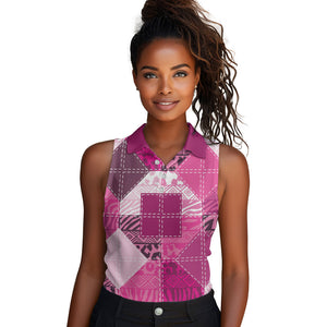 African American Quilt Inspired Women Sleeveless Polo Shirt Wild Animal Skin African Pink Tribal Elements