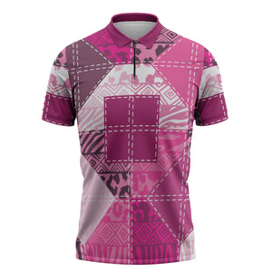 African American Quilt Inspired Zipper Polo Shirt Wild Animal Skin African Pink Tribal Elements
