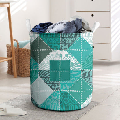 African American Quilt Inspired Laundry Basket Wild Animal Skin African Turquoise Tribal Elements