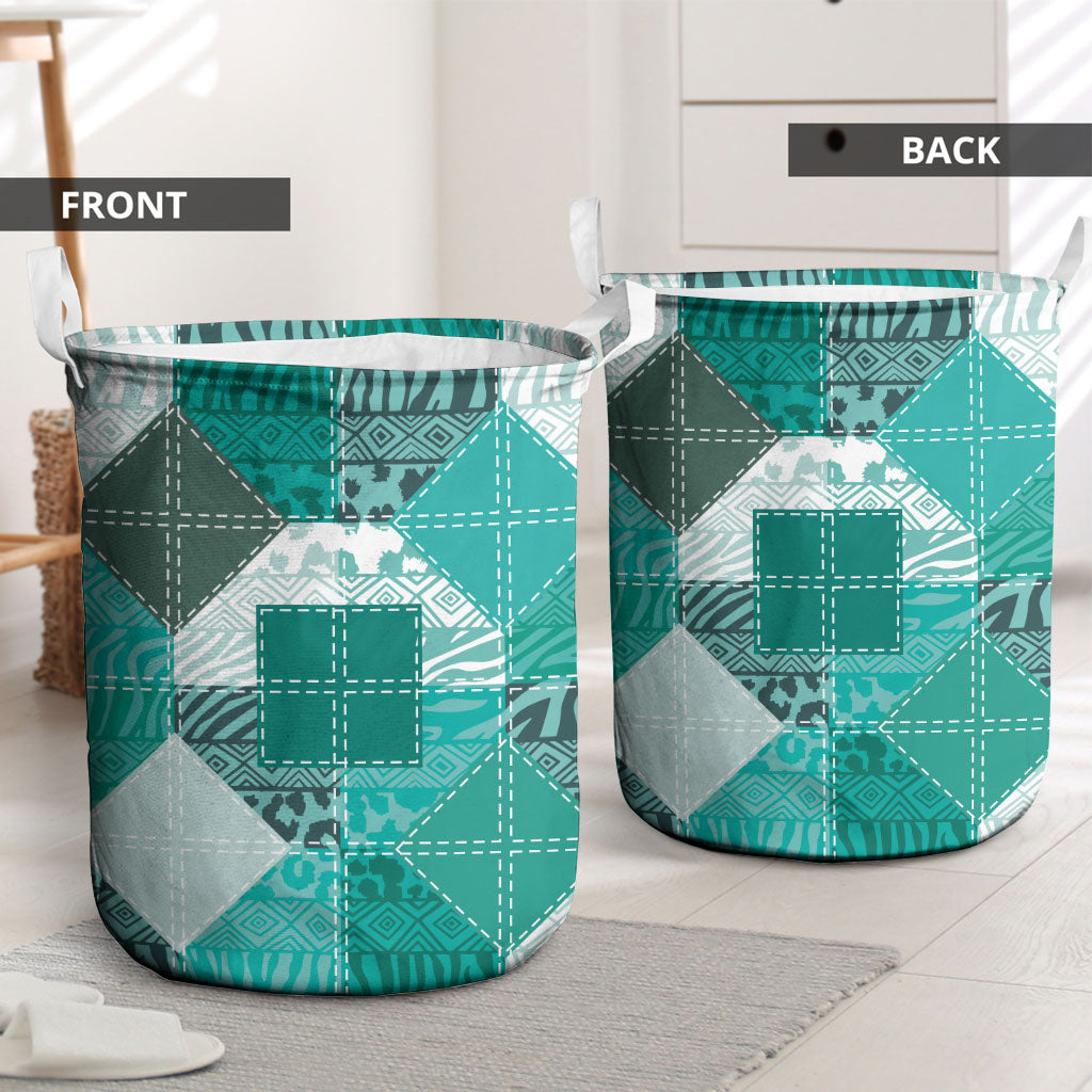 African American Quilt Inspired Laundry Basket Wild Animal Skin African Turquoise Tribal Elements